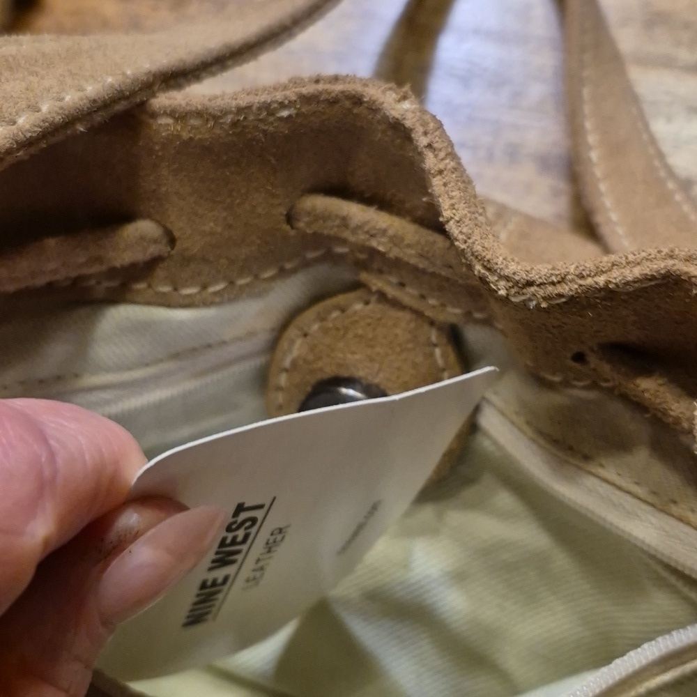 Nine West Vintage Tan Suede Leather Magnetic Closure. Hobo.L.13"×H.9" Drop 10". - Picture 16 of 16